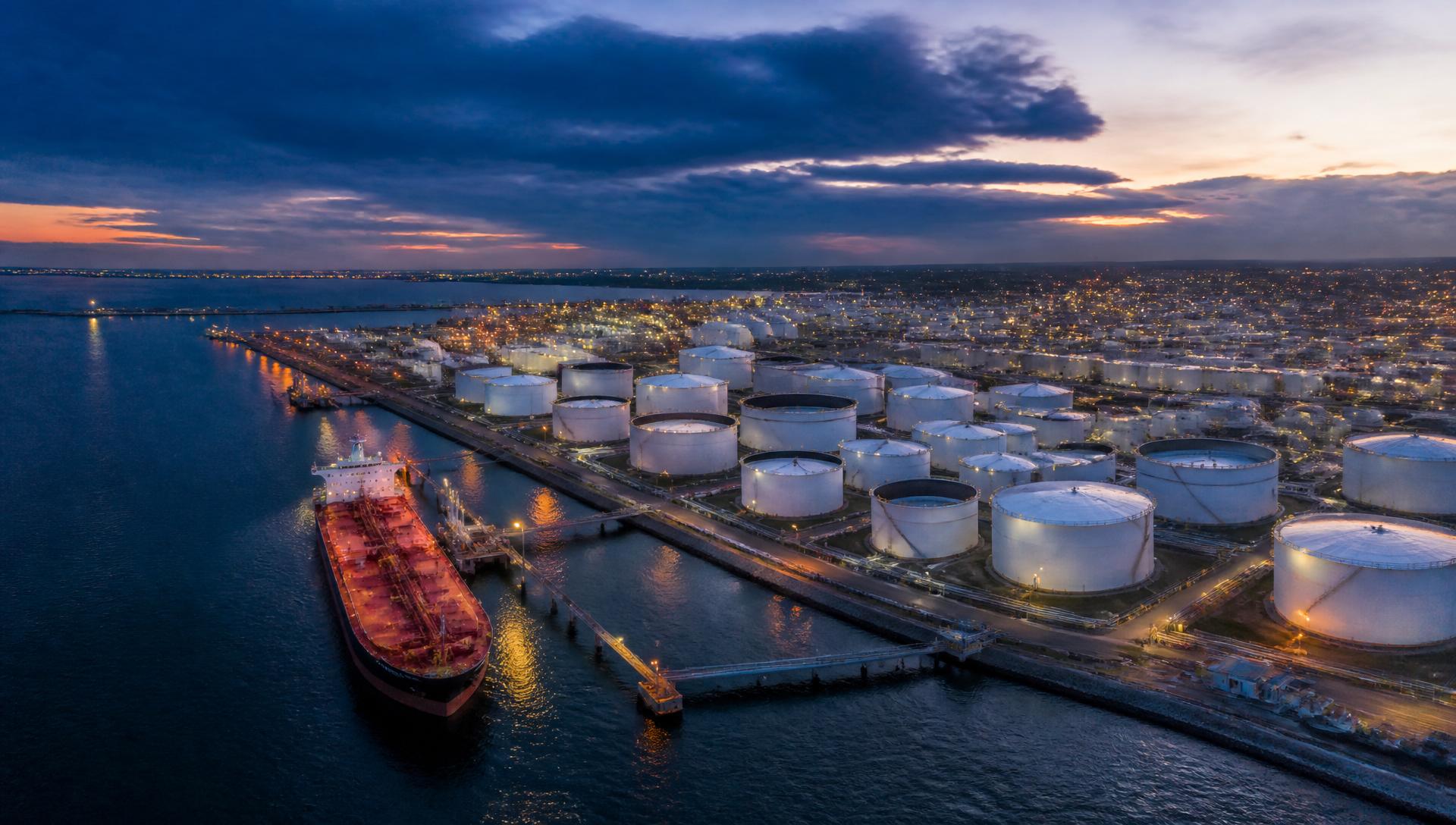 Aerial view of a global petroleum tank storage terminal